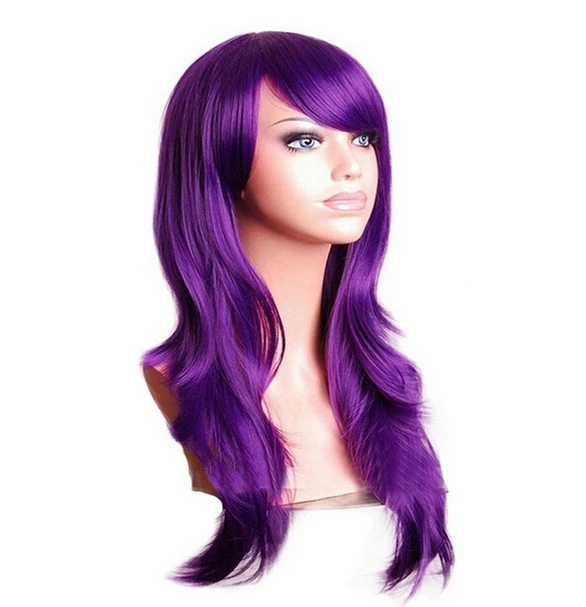 QQXCAIW Long Curly Purple Wig Cosplay Party Costume Men Women High
