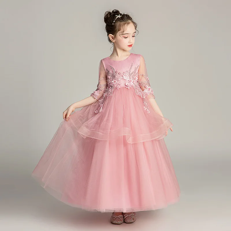 Изысканная модель; вечерние платья для девочек для выступлений; пышные праздничные платья с короткими рукавами для дня рождения; детское платье для церемоний; детский день