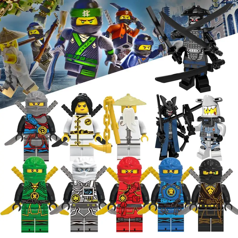 

legoly Ninjago Set Mini Bricks Figures Kai Jay Cole Garmadon Jaws Shark Head Enlighten Duplo bricks for kids