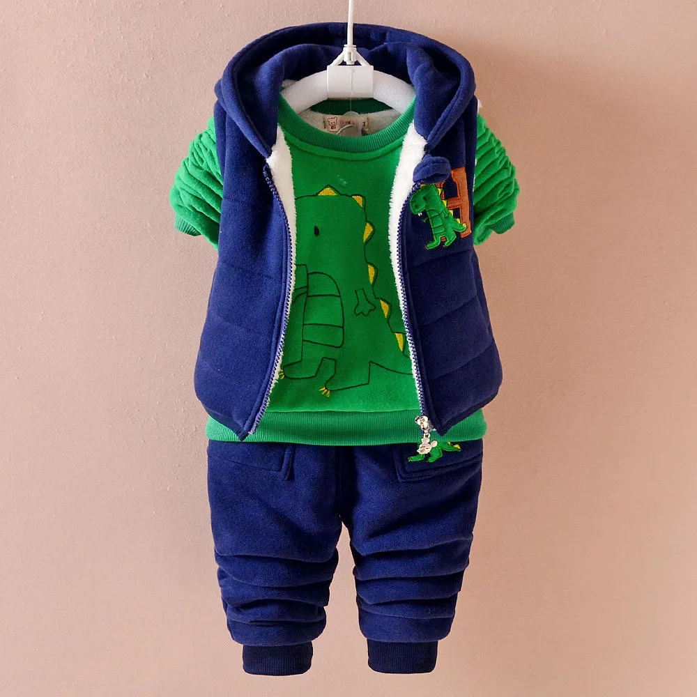 Winter thick Keep warm kids baby clothes sets fashion cotton Dinosaur