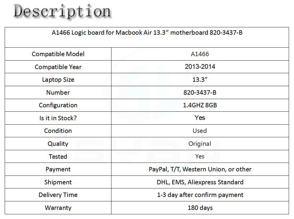 A1466 материнская плата для ноутбука Macbook Air 13," 1,7 ГГц 8 Гб материнскую плату 820-3437-B 2013