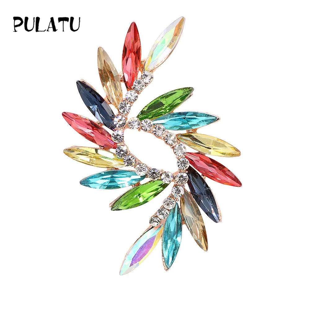 PULATU Creative Geometric Pattern Women's Brooches Alloy Mosaic Colorful Crystal Large Brooch Pins for Clothing High Quality | Украшения