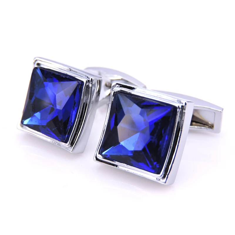 

C-MAN Luxury Blue Crystal shirt cufflink for mens Brand cuff buttons cuff links High Quality Silver abotoaduras Jewelry
