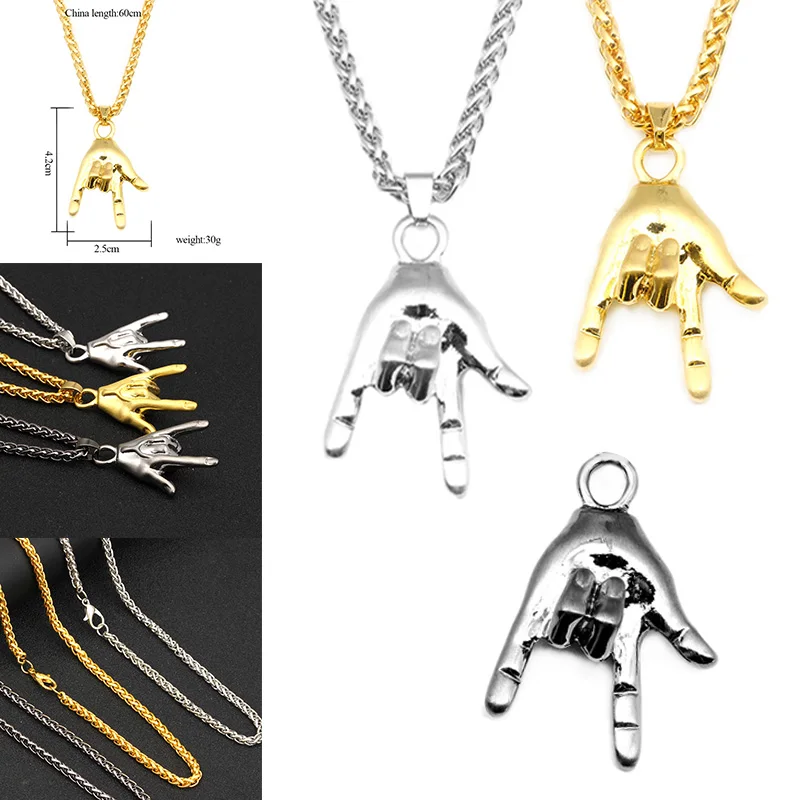 Vintage Men Women I Love You Gesture Hand Sign Language Pendant Chain Necklace Hip Hop Punk Jewelry collares Shellhard