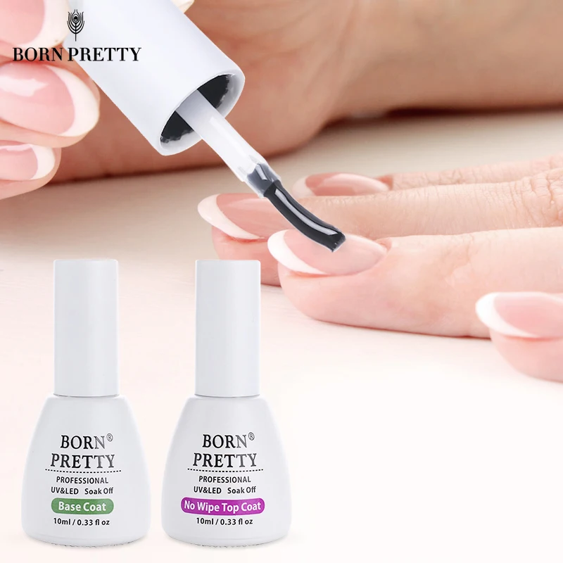 

BORN PRETTY Base Coat No Wipe Top Coat 10ml Soak Off for UV LED Manicure Nail Art Gel Polish