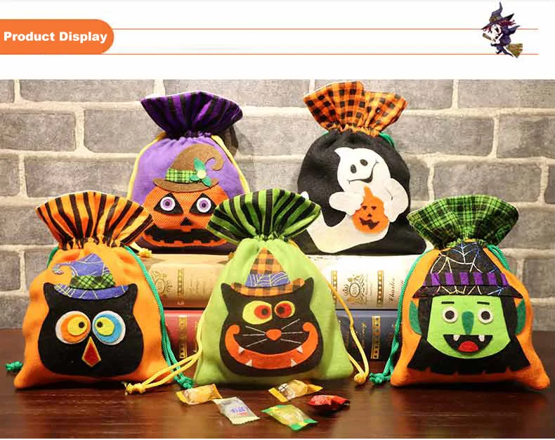 Halloween Gift Drawstring Bag Polyester Birthday Packaging Bag Christmas Wrap Treat Trick Children Halloween Witch Organizer (14)