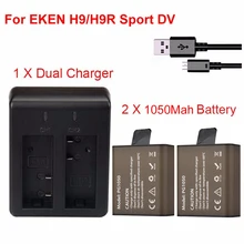 2x1050 мАч Спортивная экшн-камера батарея для eken H9 H9R H3 H3R H8PRO H8R H8 pro SJCAM SJ4000 SJ5000 DV запасная батарея+ двойное зарядное устройство