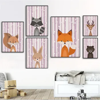

Cartoon Forest Animals Art Canvas Painting Posters And Prints Fox Rabbit Bear Deer Wall Art Pictures Nursery Room Decor KL055