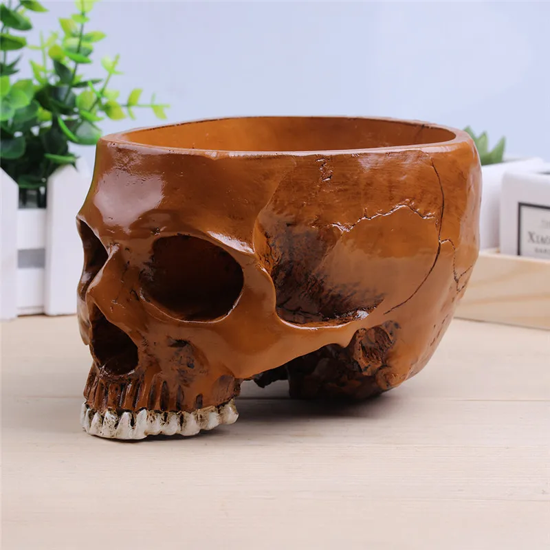 P-불꽃 갈색 색상 상업 꽃 냄비 두개골 모델 과일 접시 컨테이너 저장 탱크 macetas 인간의 두개골 정원 냄비