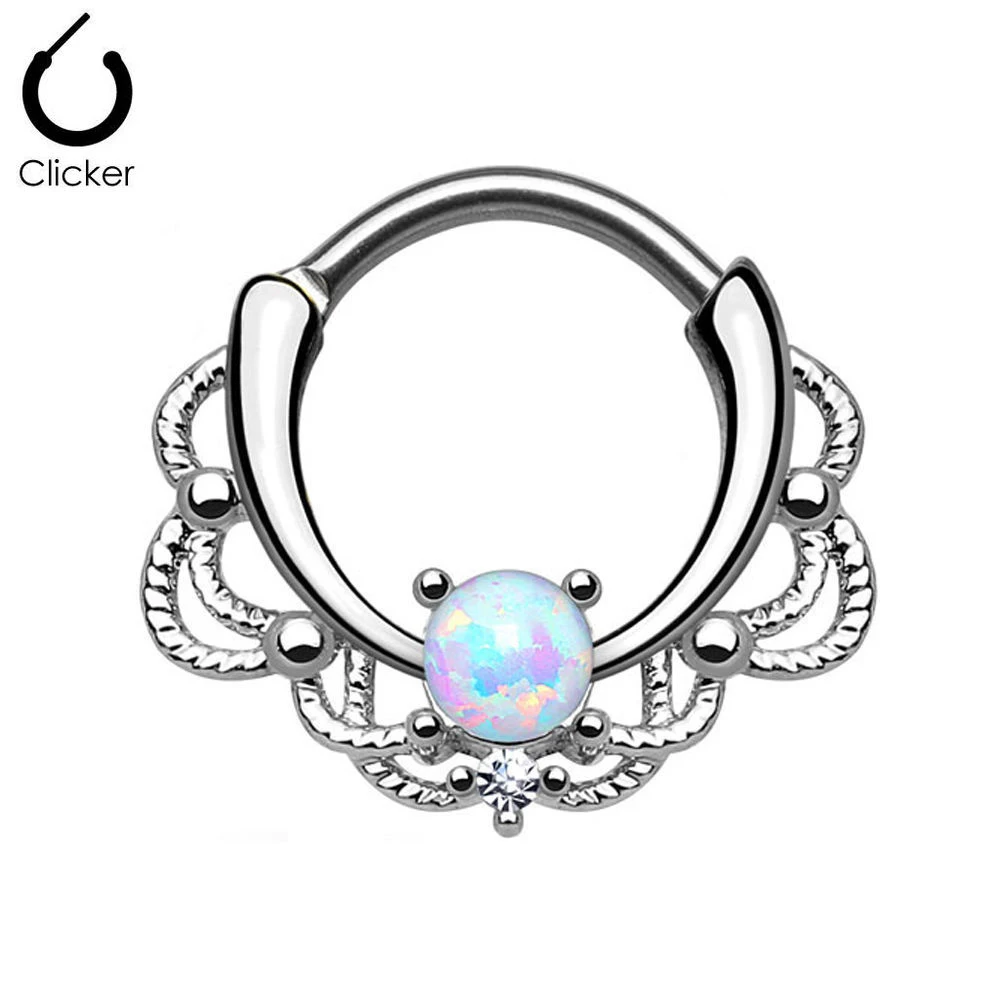 1Pc Opal Nose Ring Hoop Clicker Septum Cartilage Earring Lip Captive Bead Ring 16G Titanium Shaft