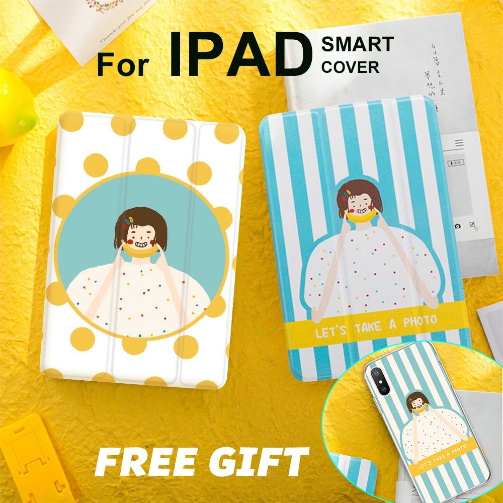 

Korean Girl Yellow Flip Cover For iPad Pro 9.7 Air 3 10.5 11 Mini 1 2 3 4 5 2019 Tablet Case Soft Back for iPad 9.7 2017 2018