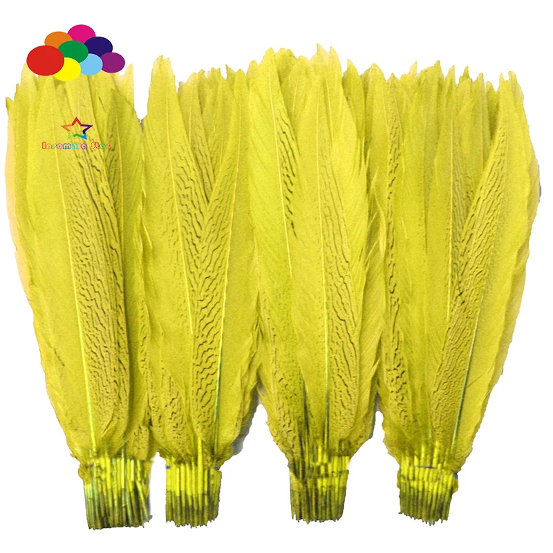 

100% natural silver pheasant feather dyed yellow 16-32inch/40-80cm 50pcs for Diy carnival costume mask headdress crafts