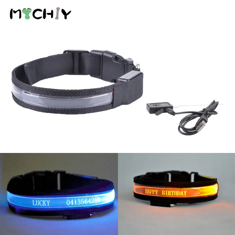 Led Lettering Pet Collar Id Tag Night Safety Flashing Dog Cat Collars Name Tel Necklace Collar