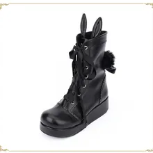 Милые туфли Лолиты для принцессы ручной работы японский Новинка зимы черной лентой трубка COS анимация со шнуровкой ботинки на молнии pu8631