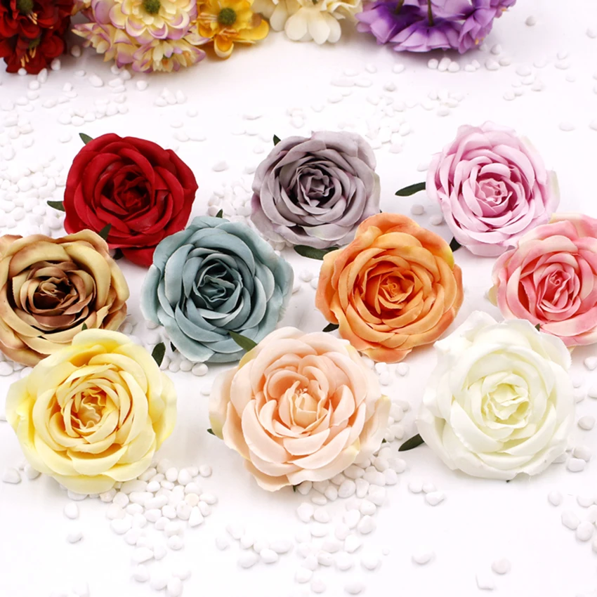 20PCS/Bag artificial flowers High quality Flower Heads silk flower DIY Handmade Rose fake flowers Wedding car Decoration