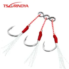 TSURINOYA 3Pcs 12# 14# 16# High Carbon Steel Single Barbed Fish Hook with Feather Jigging Assist Hook Sea Fishing Tackle Pesca