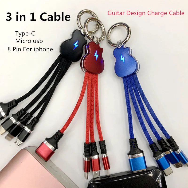 

3 in 1 Type-C/Micro USB Cable Fast Charge Guitar Cable 2.4A For Iphone Xiaomi Redmi Note 3 5 6 pro s2 4a 5a/a2 lite/Mi 8 lite/a1