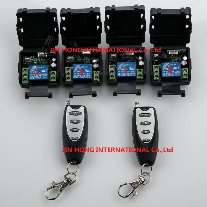 

New DC12V 1CH RF wireless remote control switch system 4pcs transmitter + 2pcs receiver teleswitch relay smart house z-wave