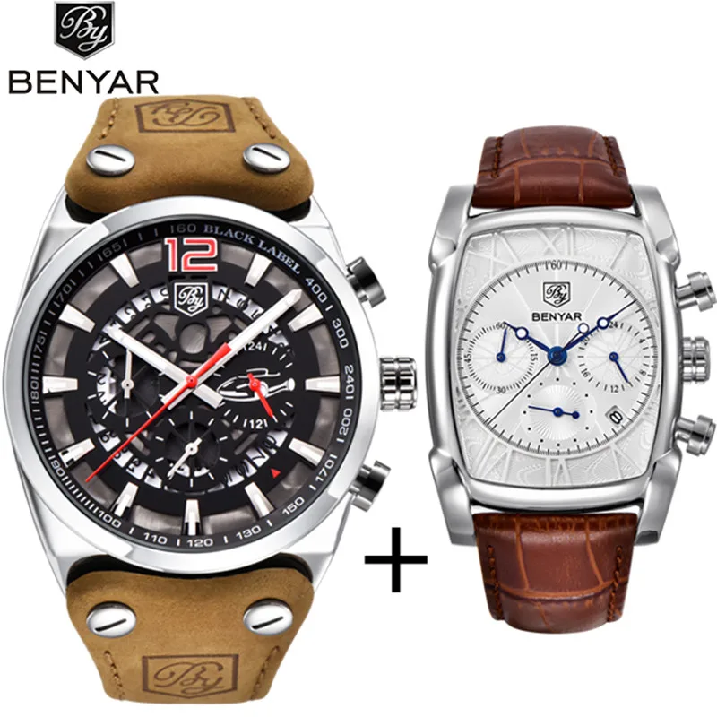 

BENYAR Quartz Military Sport Waterproof Watch Men Top Luxury Business Leather Strap Chronograph Mens Watches relogio masculino