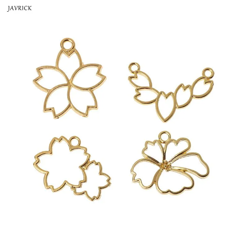 

4Pcs Cherry Flowers Blank Frame Pendant Open Bezel Setting UV Resin Jewelry Accessories