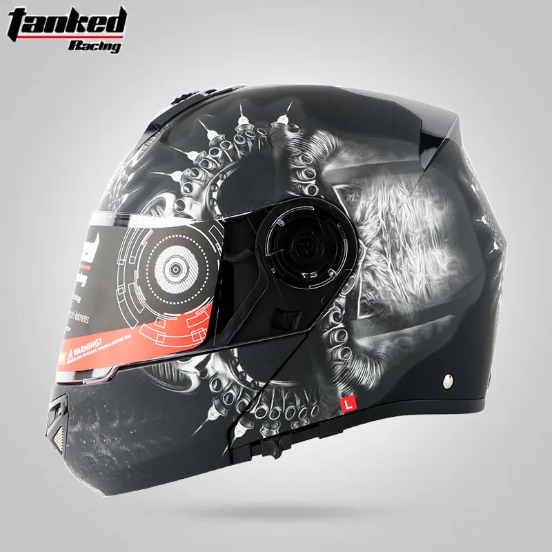 Абсолютно мотоциклетный шлем для мотокросса, полный шлем для лица, шлем с откидной крышкой, защитное снаряжение, грязный Байкер, двойной объектив, ECE - Цвет: Matte Black Ghost