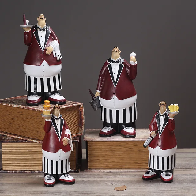 Bakery Home Decor Resin Chef Ornament Collection Crafts Bakery Home Decor Resin Chef Ornament Collection Crafts Figurine Miniature Waiter Artesanato