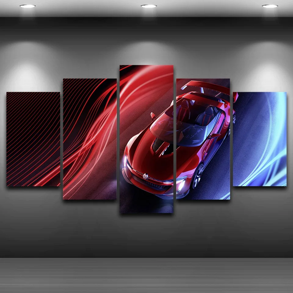 Modern HD Print Canvas Painting Wall Art Picture 5 Panel Sports Car On Canvas Posters And Prints