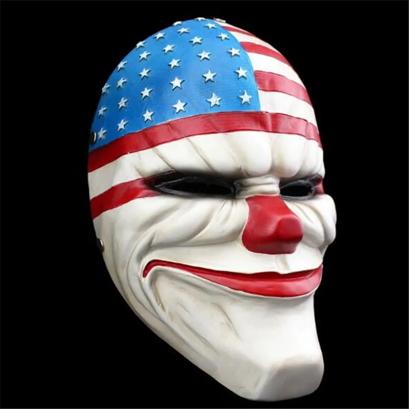 Payday 2 Даллас Флаг США Клоун Маска Хэллоуин маскарад Вечерние карнавальные маски из смолы Американский национальный Забавный день оплаты для взрослых
