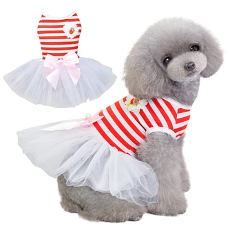 

Striped Dogs Dress Puppy Dog Skirt Pet Big Bow Tie Vest Summer Lovers' Clothing For Small Cat Teddy Chihuahua