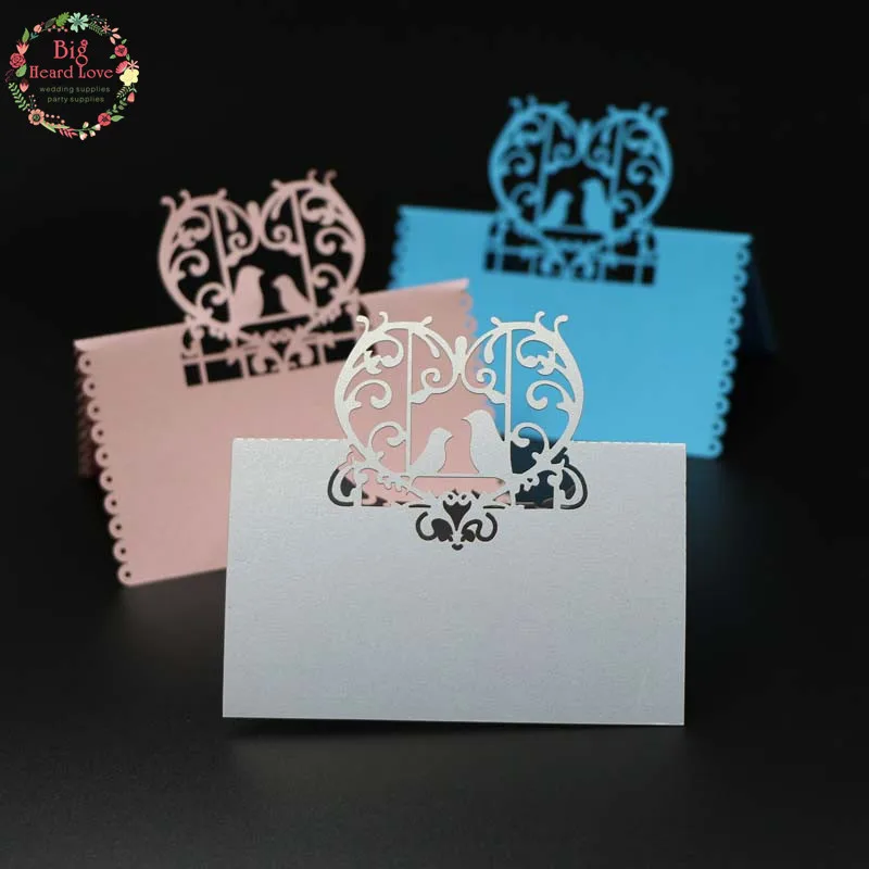 

Big Heard Love 40pcs Love Birds Laser Cut Party Table Name Place Cards Wedding Cards Table Decoration Mariage Favors And Gifts