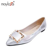 2017 New Women PU Leather Soft Flats shoes femme Casual Toe Ballerina Ballet Flat Slip On Shoes Work Shoes plus size 43 ML19