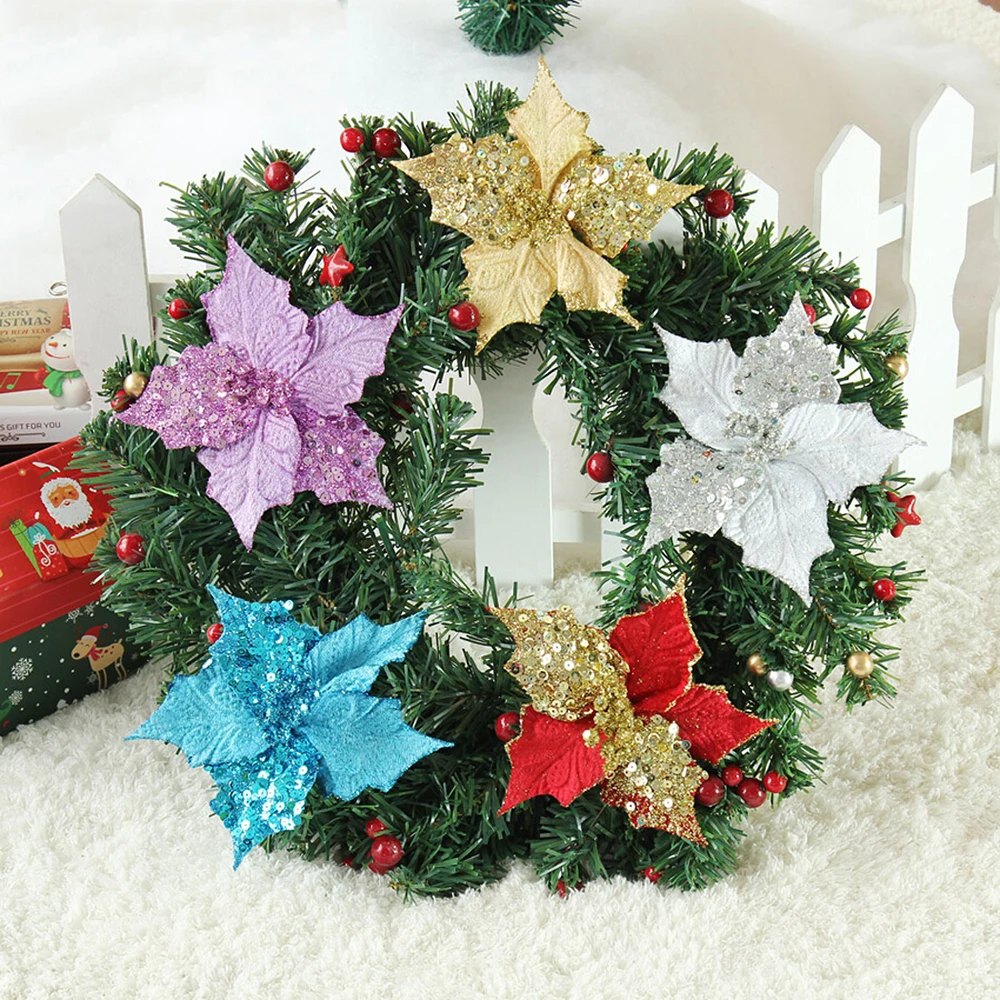 1 pc new 13cm christmas artificial flowers gold side xmas 1 pc new 13cm christmas artificial flowers gold side xmas