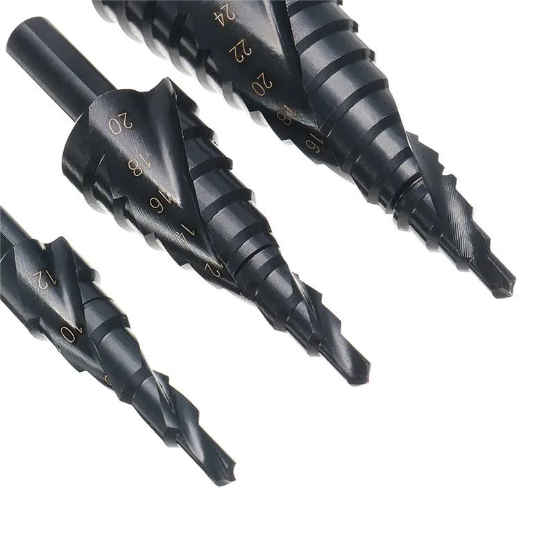 

3Pcs HSS Hex Titanium Spiral Grooved Step Drill Bit Cobalt Kit Metal Hole Cutter Power Tools set 4-32mm 4-20mm 4-12mm