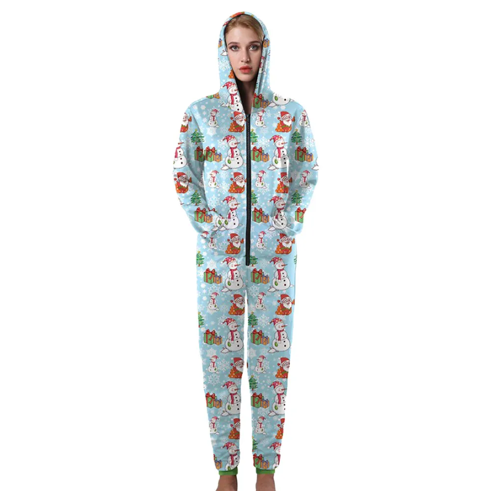 

JAYCOSIN Women Christmas Santa Claus Snowman Printed Sweatshirt Jumpsuits Suit Hooded Solid Long sleeve Casual Jumpsuit May 23