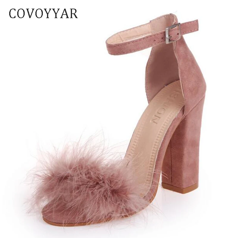 COVOYYAR Ankle Strap High Heels Faux Fluffy Rabbit Fur Women Sandals 2019 Thick High Heel Party Wedding Summer Lady Shoes WHH118 COVOYYAR Ankle Strap High Heels Faux Fluffy Rabbit Fur Women Sandals 2019 Thick High Heel Party Wedding Summer Lady Shoes WHH118