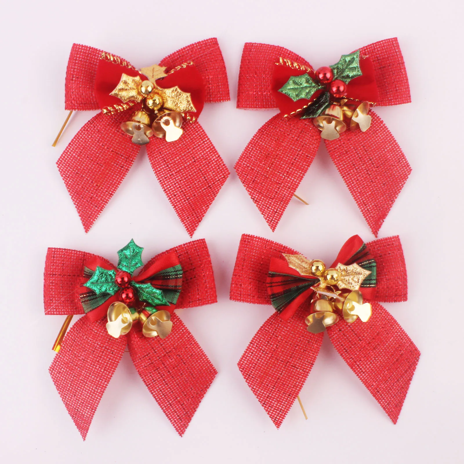 8x8cm Christmas Tree hanging decoration Burlap bell bow Xmas DIY