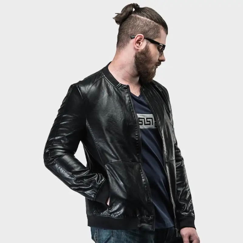 Men Leather Jacket Large baseball Collar pu leather Men winter new