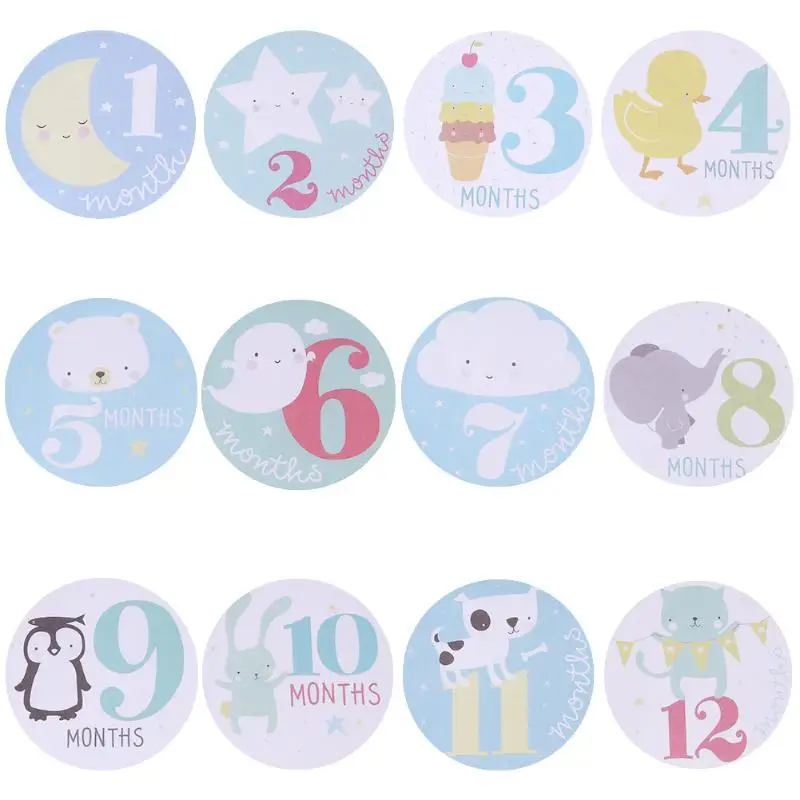 

Baby Pregnant Women Monthly Photograph Stickers Fun Lovely Cartoon Pink/ Blue Month 1-12 Milestone Clothes Decoration Stickers