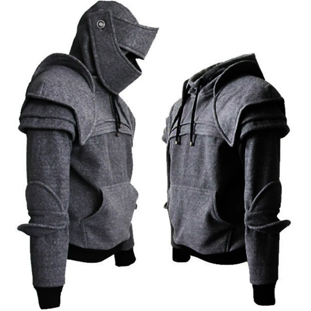 Косплей средневековый винтажный воин солдат маска рыцаря доспехи колено свитер верхняя куртка Толстовка для мужчин осенние и зимние костюмы - Цвет: set