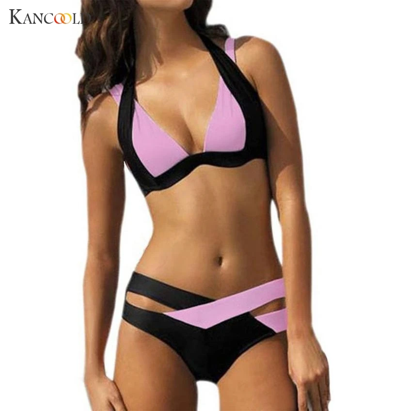 

New 2 PC Sexy Swimwear Womens Swimsuit High Waisted Bathing Suits Halter Push Up Set Maillot De Bain S-3XL Bra & Brief Sets MA23