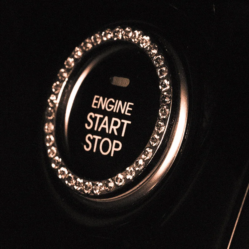 

3pcs Crystal Rhinestone Car Emblem Sticker Ring Auto Start Stop Engine Ignition Button Key & Knobs Bling Car Interior Decoration