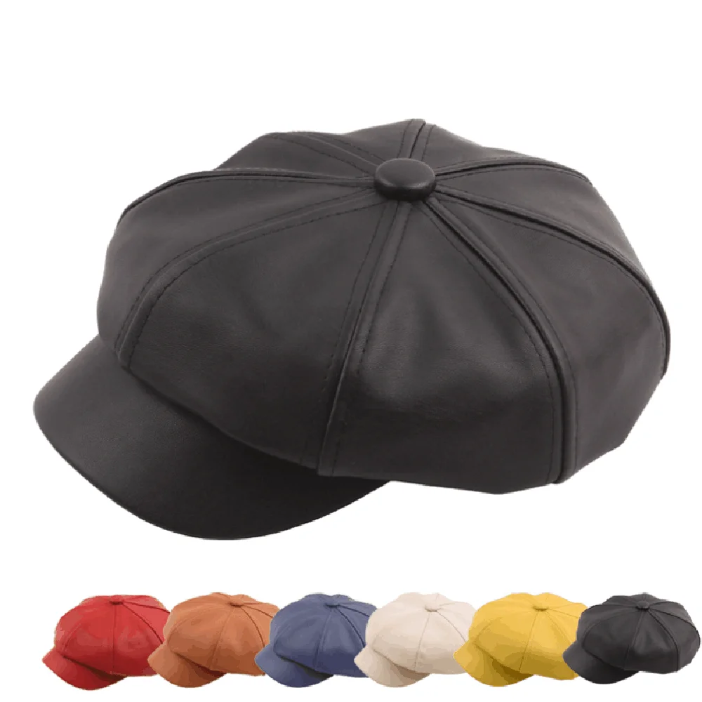 Одноцветный Модный берет женские шапки для женщин из искусственной кожи кепки Британский ретро для отдыха на открытом воздухе восьмиугольная шляпа художника Леди Девушка 10Dec 10