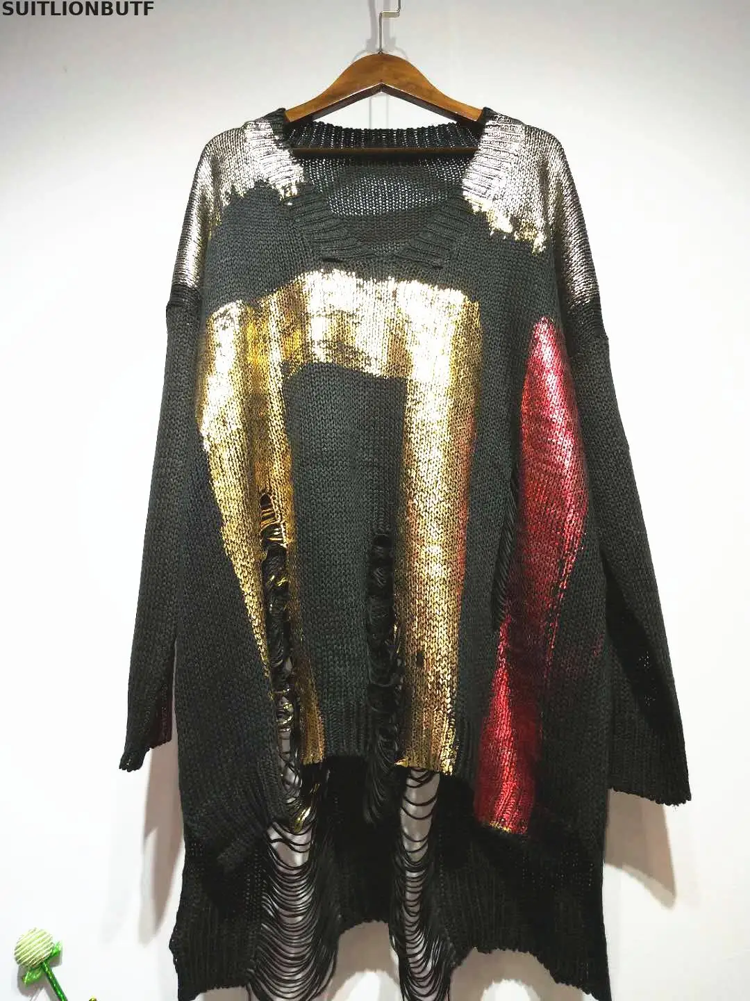 

Knitted Spring Women Blended Cotton Sweater Distressed Hole Sweaters Tie Dyeing Tops Punk Style Perfect Quality Women Sweater