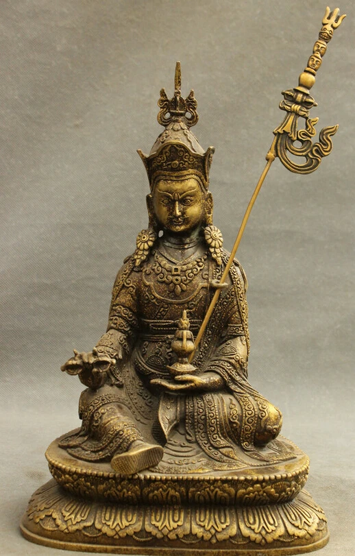 

S5156 12" Tibet Bronze Buddhism Vajra Lotus Padmasambhava Guru Rinpoche Buddha Statue D0318