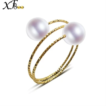 

XF800 18K Yellow Gold Rings Natural Freshwater Pearl Rings AU750 Fine Wedding Brands For Women Trendy Party Engagement Box J302