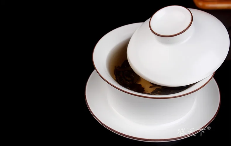 Jingdezhen Ding Kiln матовый белый коричневый обод белый керамический гайвань Gongfu заваривание чая чашка Gaiwan 160 мл керамический Tureen три чаши