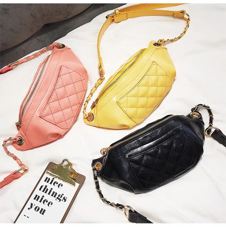 

Women Shoulder Bag Waist Pack Chest Pure Color Diamond Lattice Crossbody Female Messengeer Casual Leather Designer High Quality