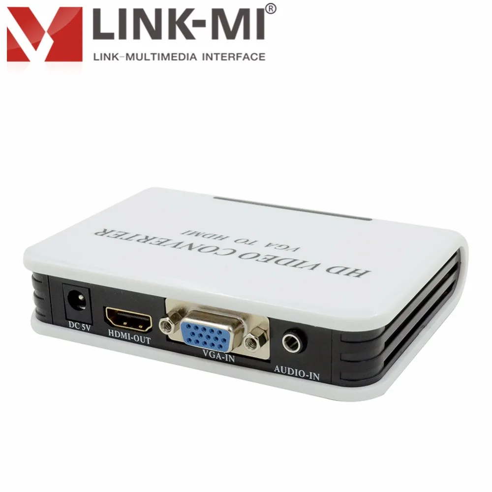 LINK-MI LM-VH04 Full HD видео преобразователь из VGA в HDMI lcd, светодиодный или DLP ТВ входной сигнал до 1920x1080 P@ 60 Гц 1x3,5 мм разъем для наушников