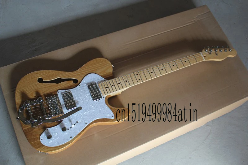 

Free Shipping F Telecaster Semi Hollow Body F Hole Jazz Electric Guitar Natural Wood Bigsby Big Rocker Chrome Hardware