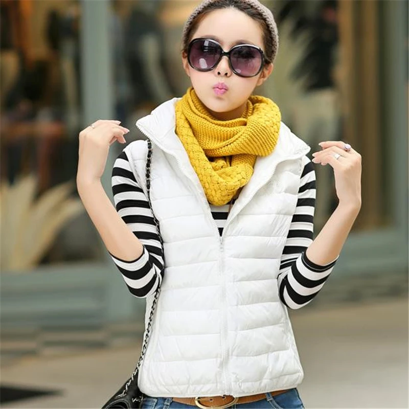 

Woman Spring Plus Size Solid Turn-down Collar Zipper Down Waistcoat Female Fall Sleeveless Warm Lady Down Vest Down Jackets